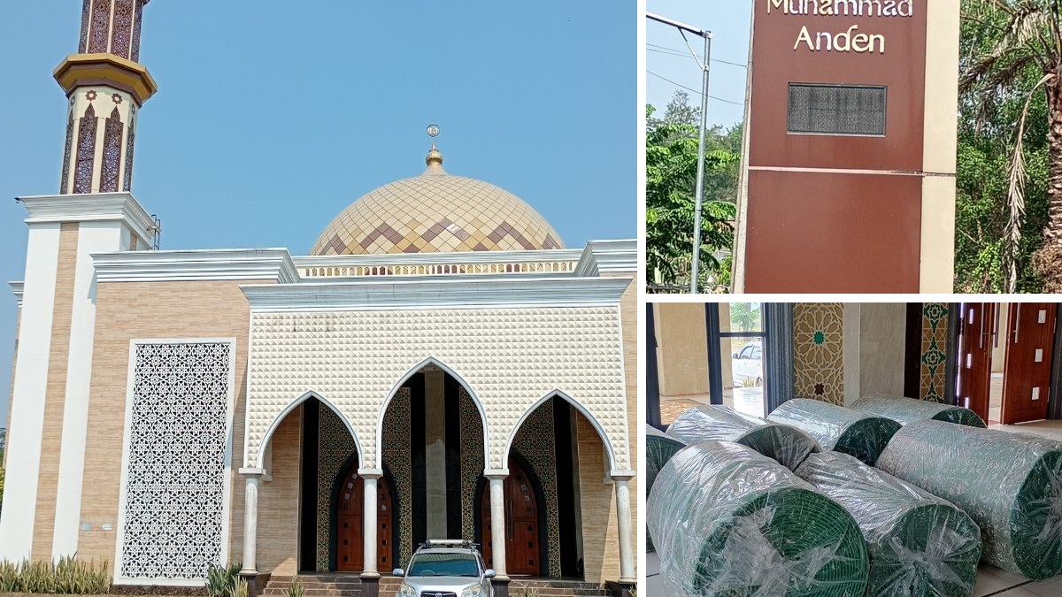 Pemasangan karpet masjid Bekasi di Mesjid Muhammad Arden Bojongmangu, karpet Zenith motif Raudah hijau