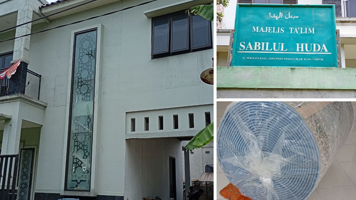 Pemasangan karpet masjid Depok di Majelis Ta'lim YAS Sabilul Huda Sawangan dengan karpet Zenith motif Raudah